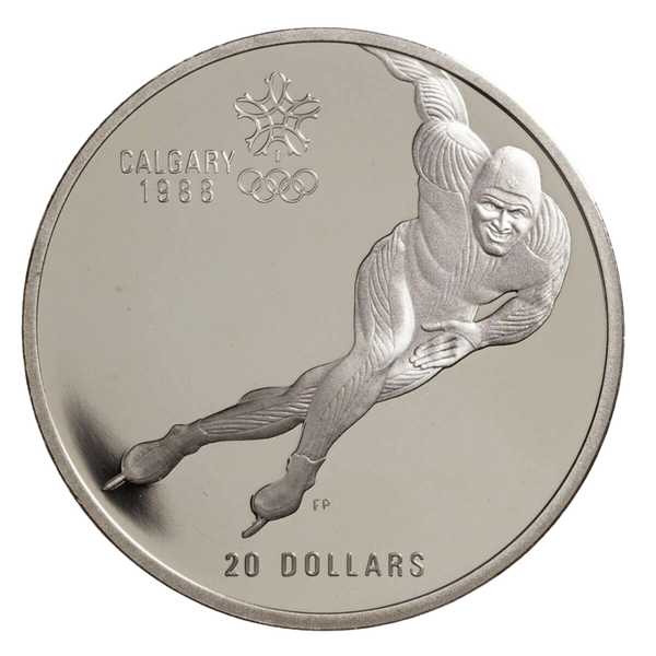 $20 Calgary Olympics Speed Skating Silver Coin 1985