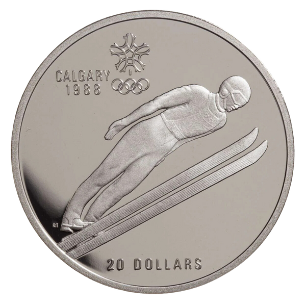 $20 Calgary Olympics Ski Jump Silver Coin 1987