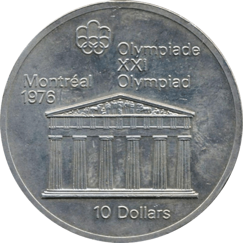$10 Montreal Olympics Temple Silver Coin 1974 | MintedMarket