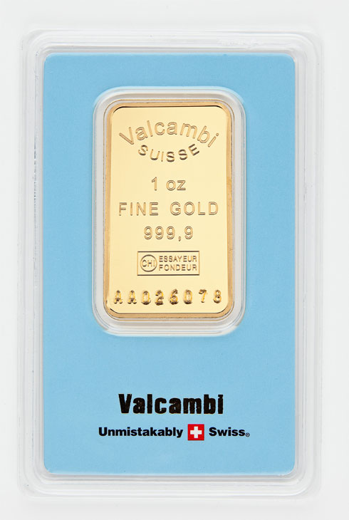 1 oz Valcambi Vintage Gold Bar with Blue Assay Card | MintedMarket