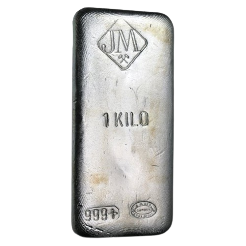 1 kilo Johnson Matthey Vintage Poured Silver Bar - MintedMarket