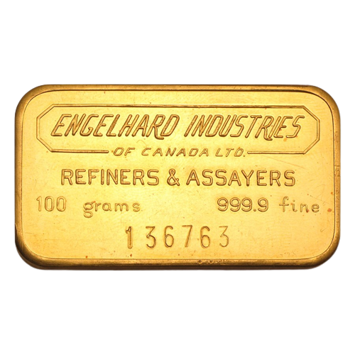 100 grams Engelhard Vintage Gold Bar - MintedMarket