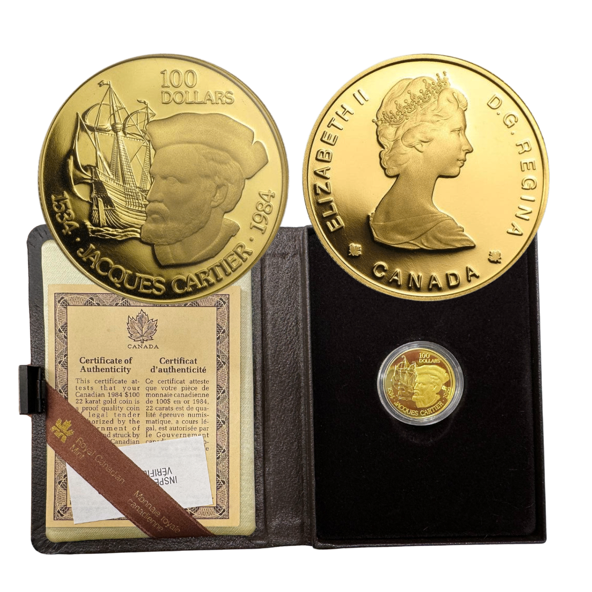 $100 Jacques Cartier Gold Coin 1984 with Box - MintedMarket