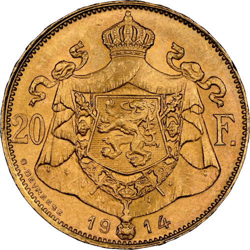 20 Francs Albert I Belgian Gold Coin 1914 (Dutch Text) - MintedMarket