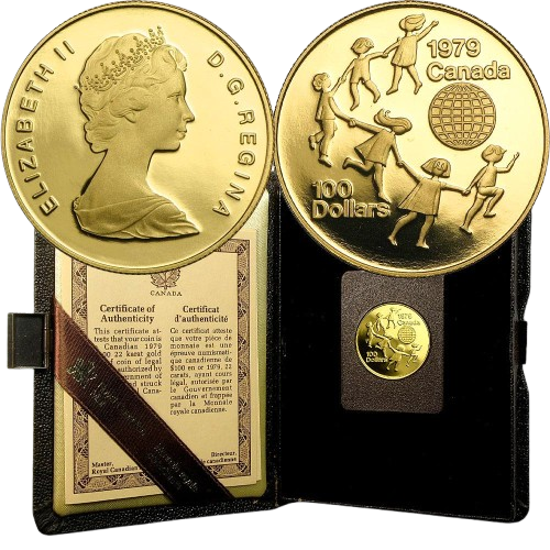 $100 International Year of the Child Gold Coin 1979 with Box