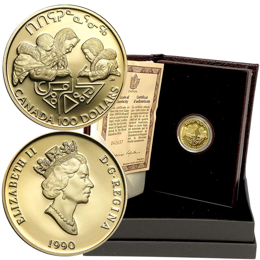 $100 International Literacy Year Gold Coin 1990 with Box and Certificate - MintedMarket