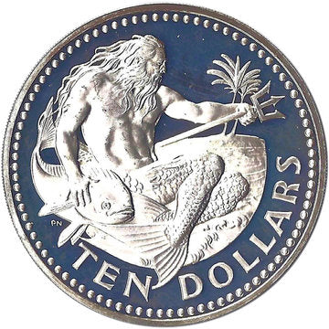 $10 King Neptune Silver Proof Coin Barbados 1973 - MintedMarket