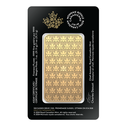 1 oz Royal Canadian Mint Gold Bar Alternative Assay Card