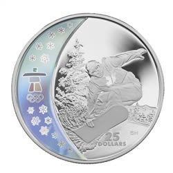 $25 Vancouver 2010 Olympic Winter Games Snowboarding Silver Coin 2007