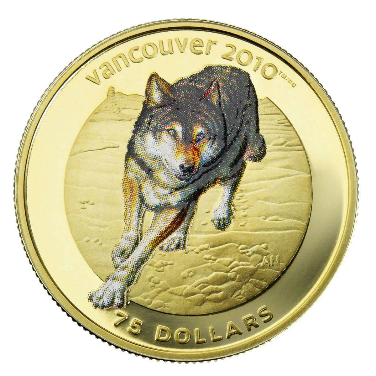 $75 Vancouver 2010 Olympic Winter Games Gold Coin: Wolf