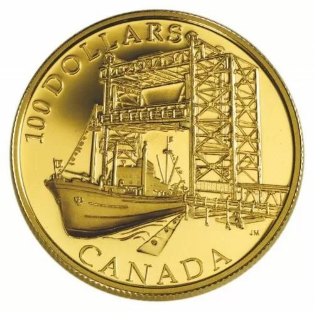 $100 Commencement of the St. Lawrence Seaway Construction 14k Gold Coin 2004