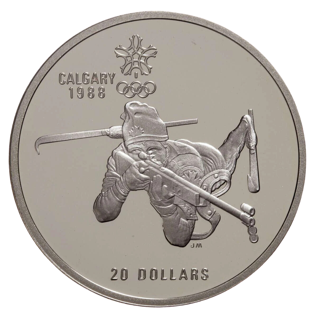 $20 Calgary Olympics Biathlon Silver Coin 1986