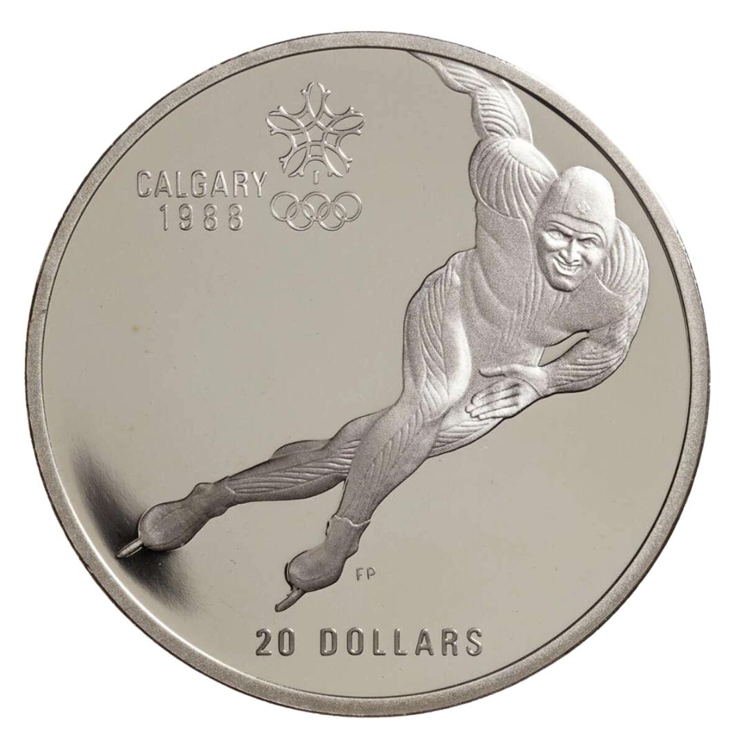 $20 Calgary Olympics Speed Skating Silver Coin 1985