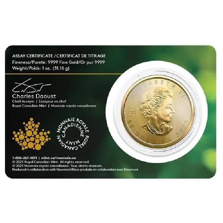 1 oz Canadian Maple Leaf Gold Coin 2022 in Assay Card