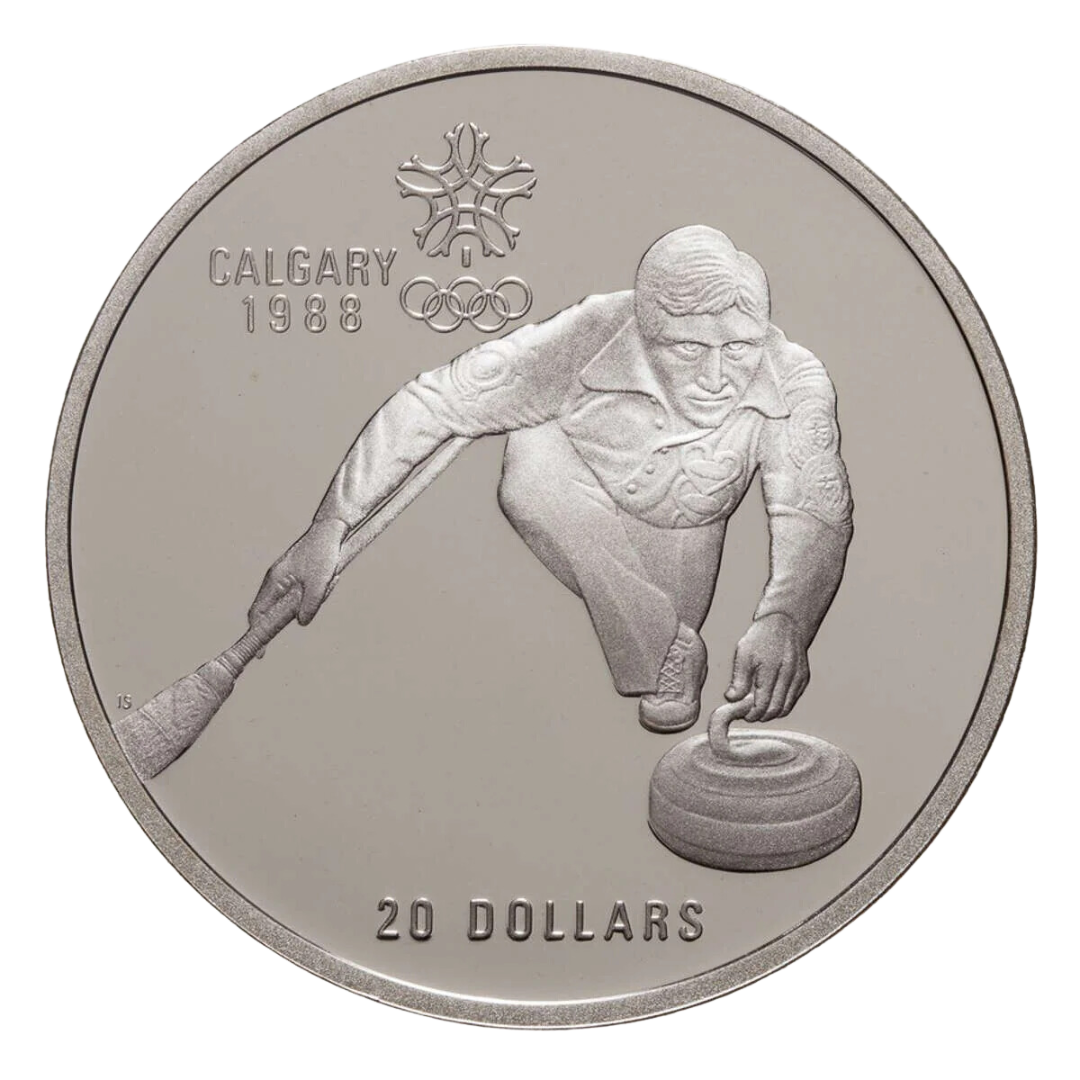 $20 Calgary Olympics Curling Silver Coin 1987