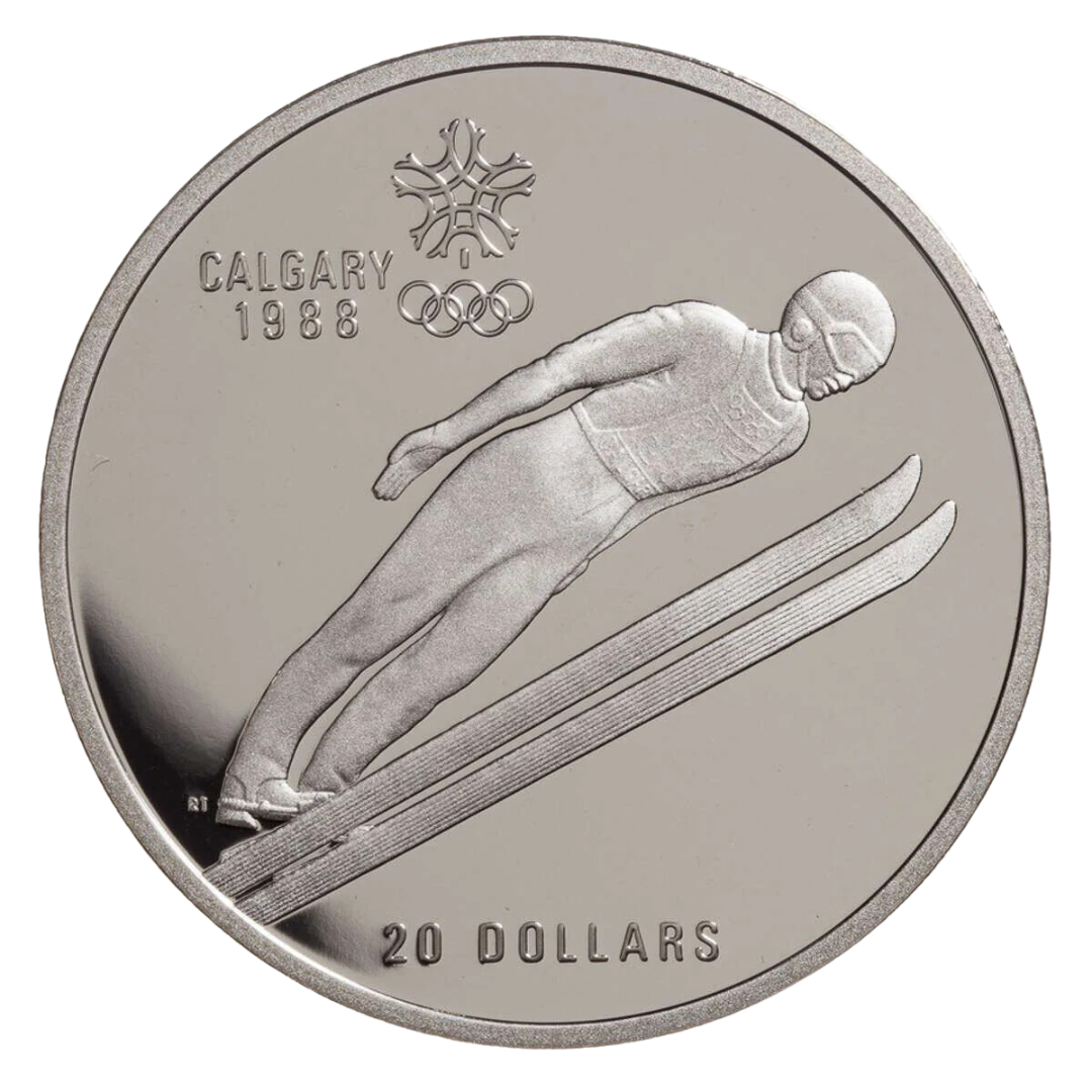 $20 Calgary Olympics Ski Jump Silver Coin 1987