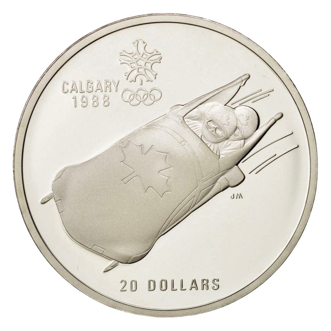 $20 Calgary Olympics Bobsled Silver Coin 1987