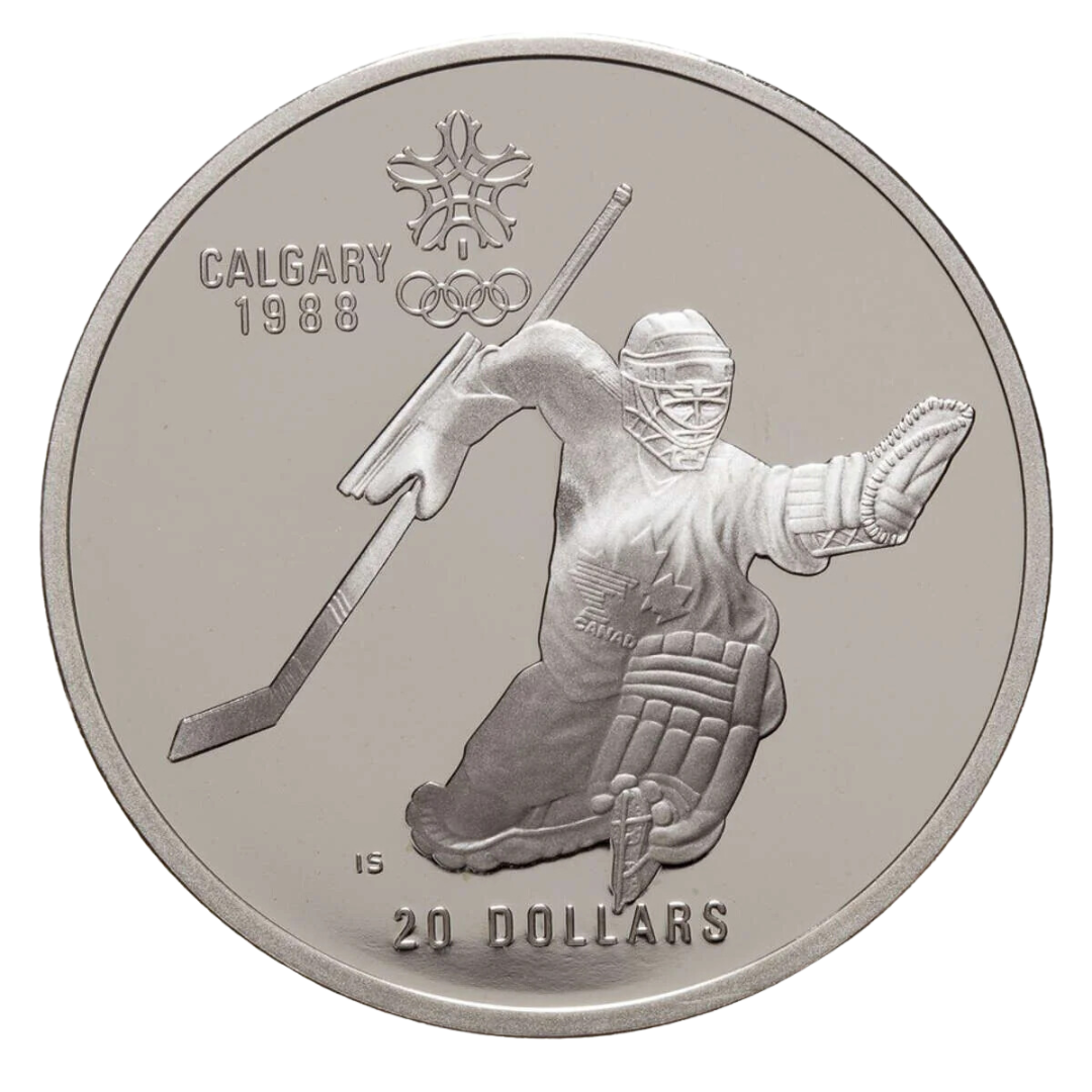 $20 Calgary Olympics Hockey Silver Coin 1986