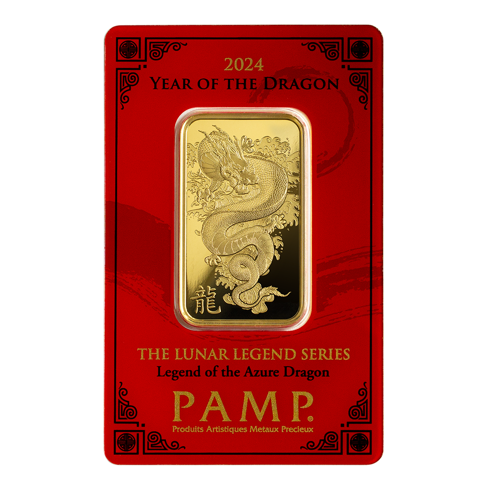 1 oz Legend of the Azure Dragon PAMP Gold Bar 2024 - MintedMarket