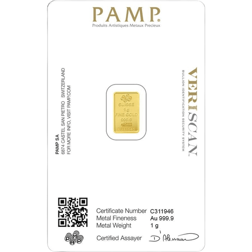 1 gram PAMP Suisse Lady Fortuna Gold Bar - MintedMarket