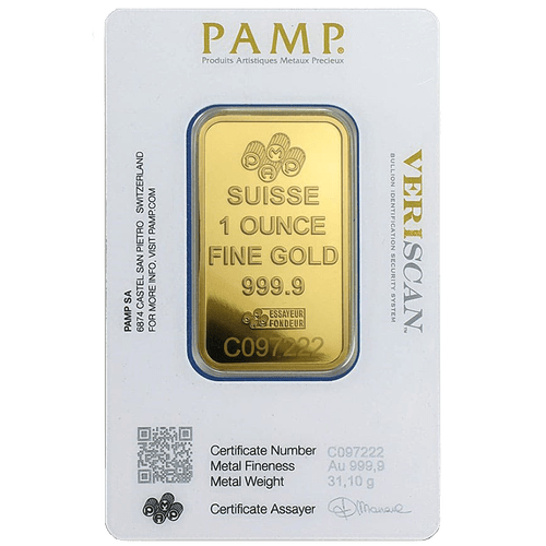 1 oz PAMP Suisse Lady Fortuna Gold Bar - MintedMarket