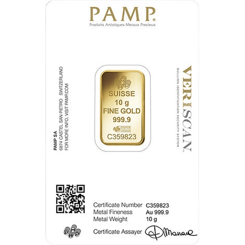 10 gram PAMP Suisse Lady Fortuna Gold Bar - MintedMarket