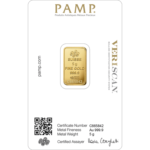 5 gram PAMP Suisse Lady Fortuna Gold Bar - MintedMarket