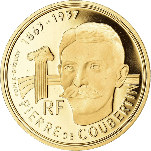 500 Francs Albertville 92 Pierre de Coubertin Gold Coin - MintedMarket