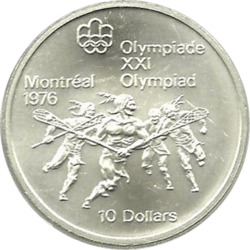 $10 Montreal Olympics Lacrosse Silver Coin 1974 - MintedMarket