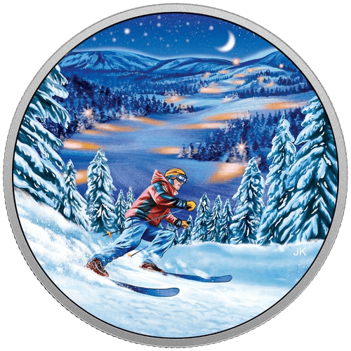 $15 Great Canadian Outdoors: Night Skiing Silver Coin 2017 - MintedMarket