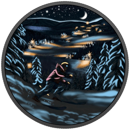 $15 Great Canadian Outdoors: Night Skiing Silver Coin 2017 - MintedMarket