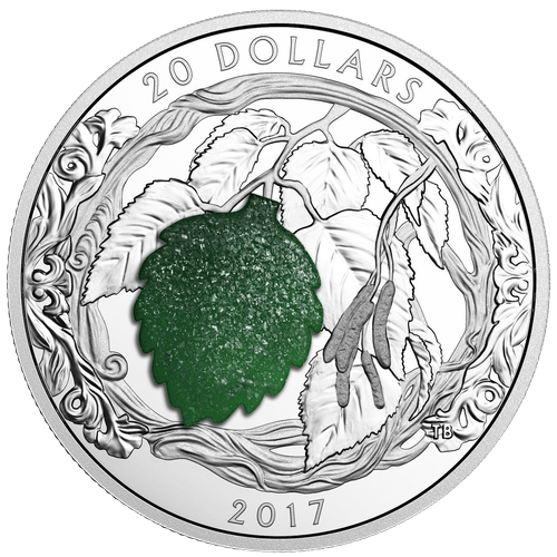 $20 Brilliant Birch Leaves with Drusy Stone Silver Coin 2017 - MintedMarket