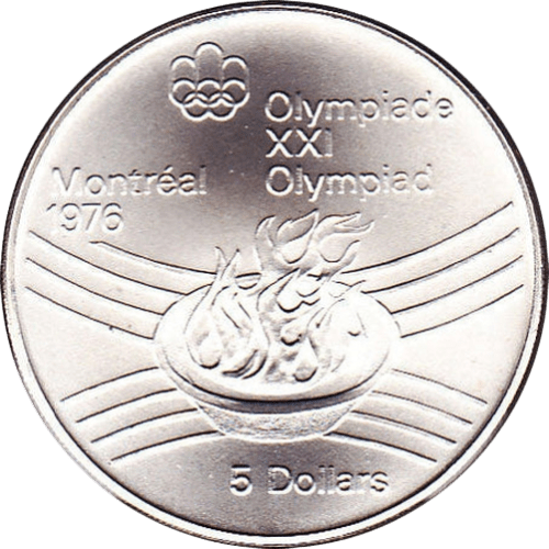 $5 Montreal Olympics Flame Silver Coin 1976 - MintedMarket