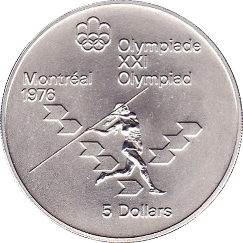 $5 Montreal Olympics Javelin Silver Coin 1975 - MintedMarket