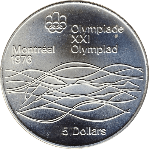 $5 Montreal Olympics Swimming Silver Coin 1975 - MintedMarket