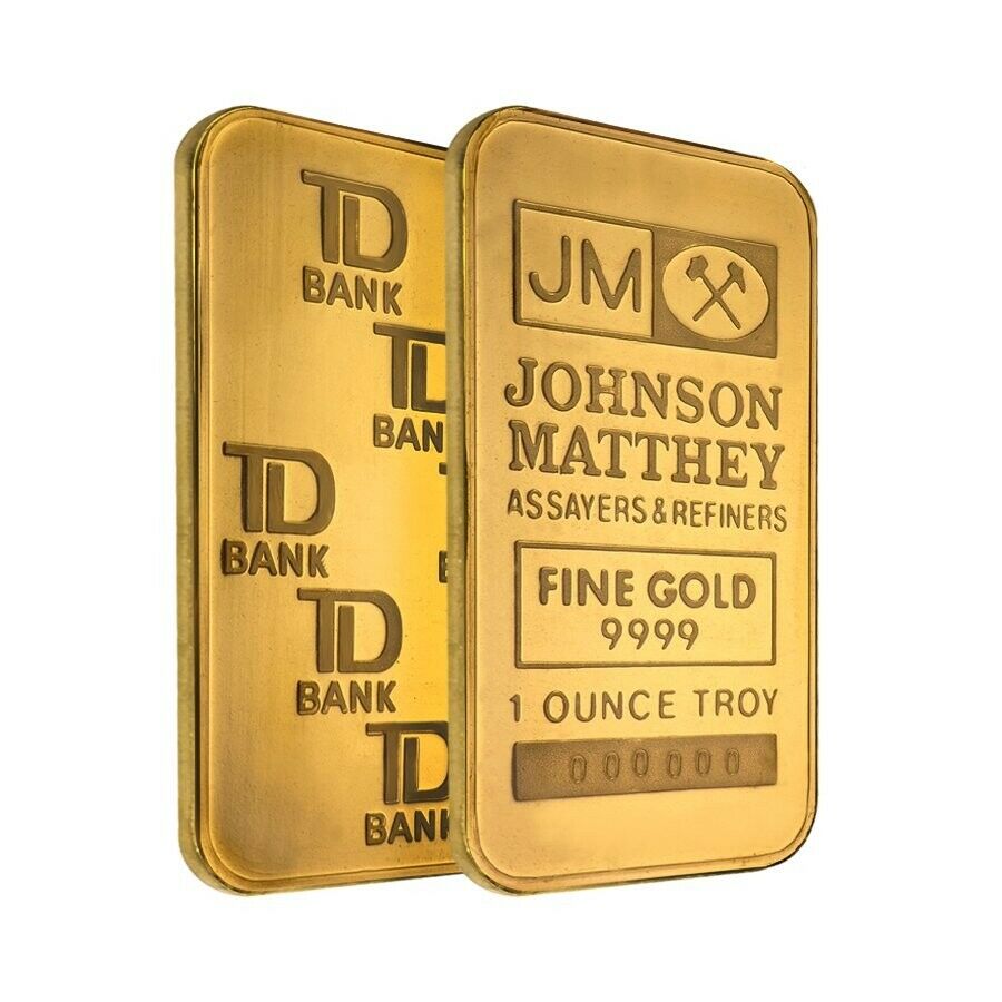 1 oz Johnson Matthey Gold Bar TD Obverse without Assay Card - MintedMarket