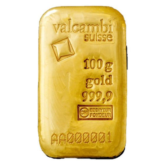 100 gram Valcambi Cast Gold Bar - MintedMarket